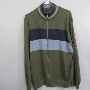 Nautica Mens Cardigan Sweater XL Green Blue Color Block Full Zip Knit